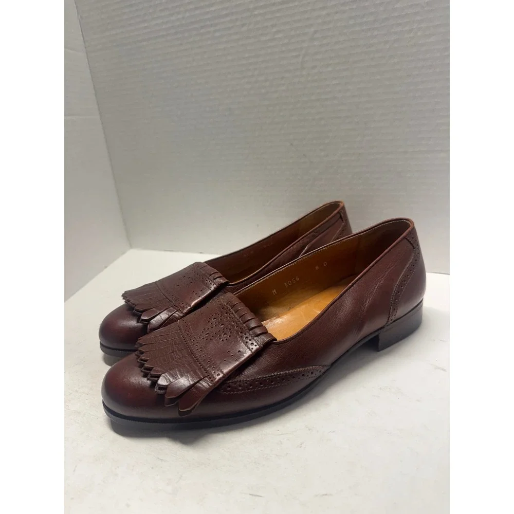 Polo Ralph Lauren Brown Leather Kiltie Loafers Wingtip Made in Italy Men 8D 3056